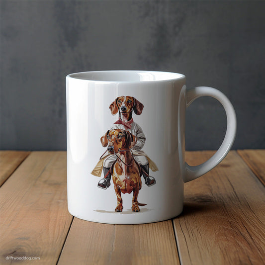 Dachshund Riding another Dachshund as a Horse Mug – Unique Dog Cups | Dog-Themed Mugs