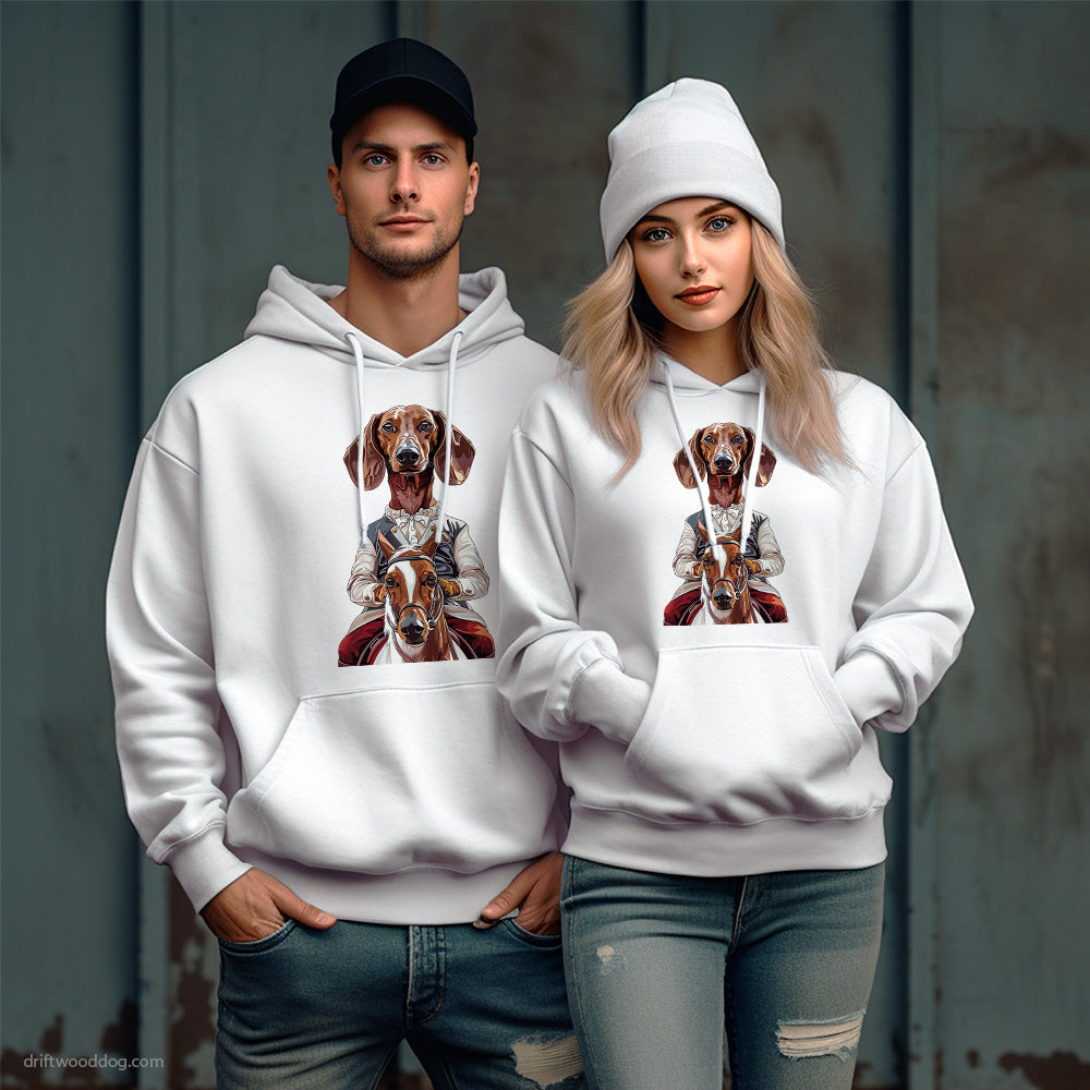 Dachshund Enjoying a Horseback Ride Hoodie – Unique Dog Hoodies for Pet Lovers Gift