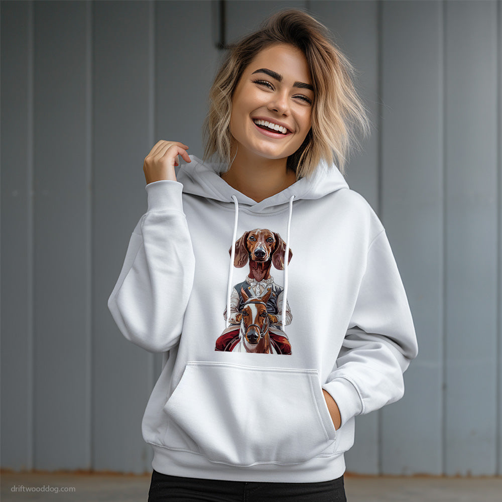 Dachshund Enjoying a Horseback Ride Hoodie – Dog Graphic Hoodie for Women