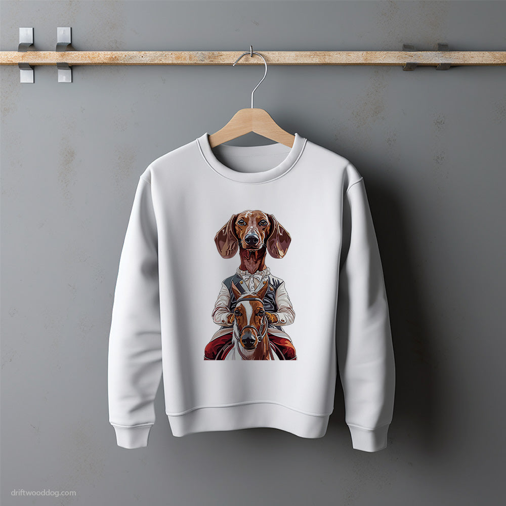 Dachshund Enjoying a Horseback Ride Sweatshirt – Unisex Sweatshirt for Dog Lovers