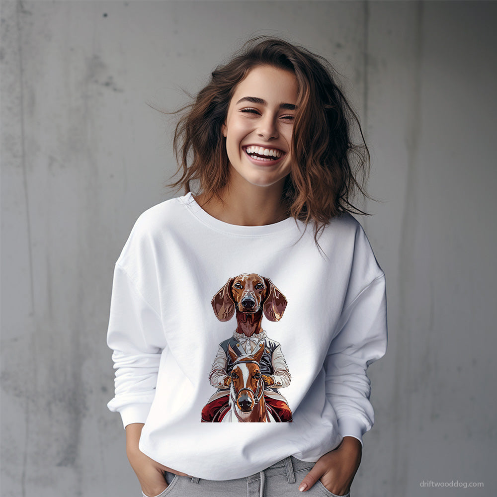 Dachshund Enjoying a Horseback Ride Sweatshirt – Custom Dog Sweatshirt for Women