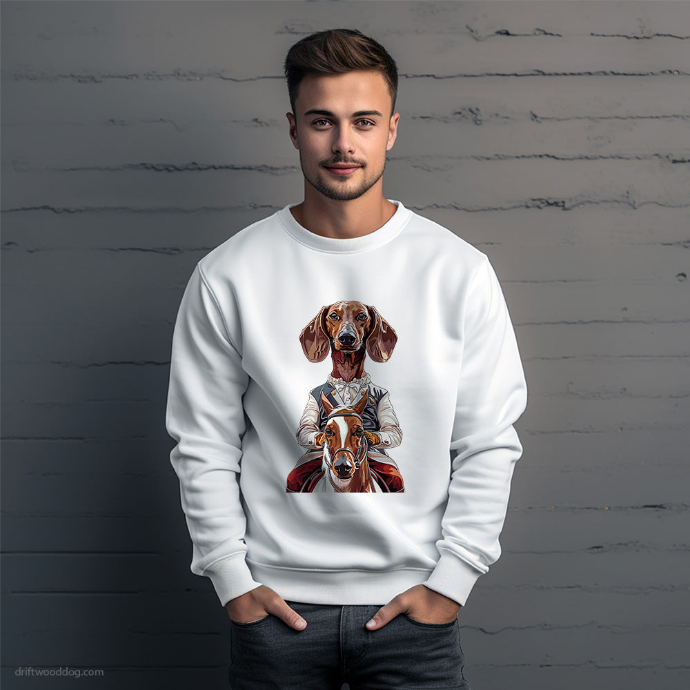 Dachshund Enjoying a Horseback Ride Sweatshirt – Unique Dog Sweatshirt for Men