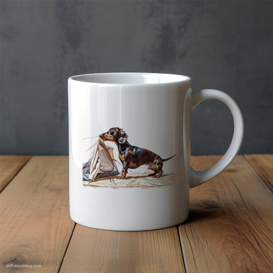 Dachshund Setting Up Camp in the Woods Mug – Unique Dog Cups | Dog-Themed Mugs