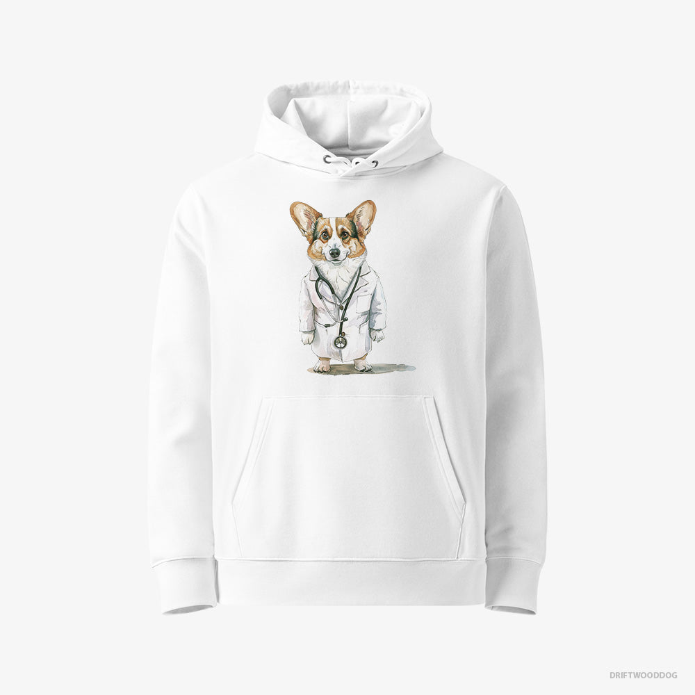 Corgi Hoodie – Women White Hoodie Eco-Friendly – Doctor of Happiness (on White Background)