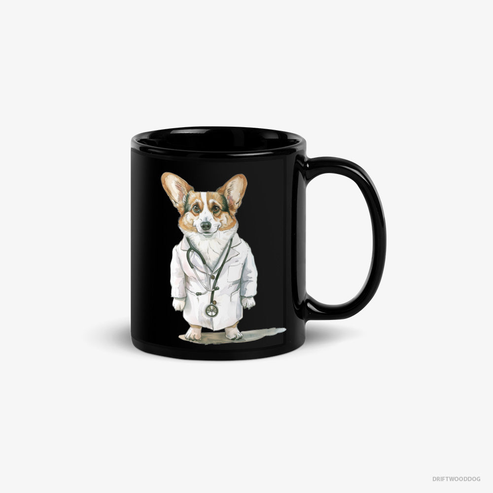 Corgi Mug – Unisex Black Mug Classic – Doctor of Happiness (on White Background)