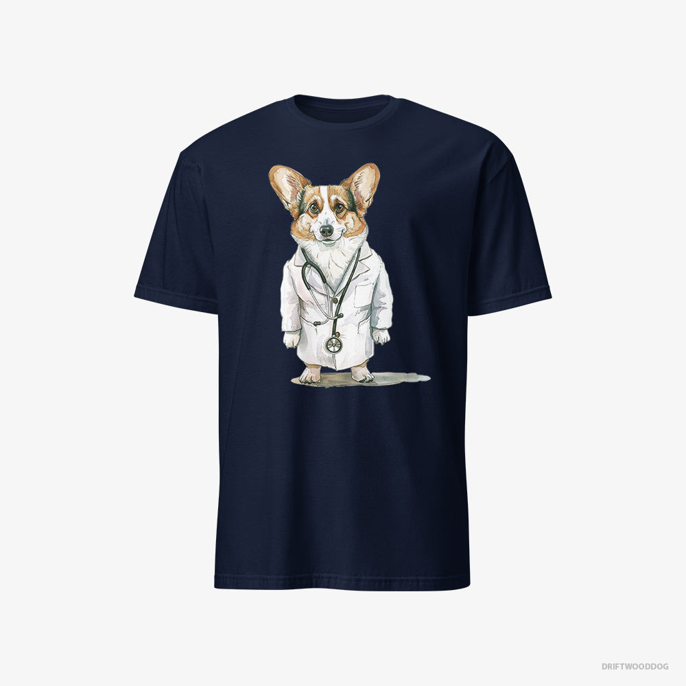 Corgi T-Shirt – Men Navy T-Shirt Classic – Doctor of Happiness (on White Background)