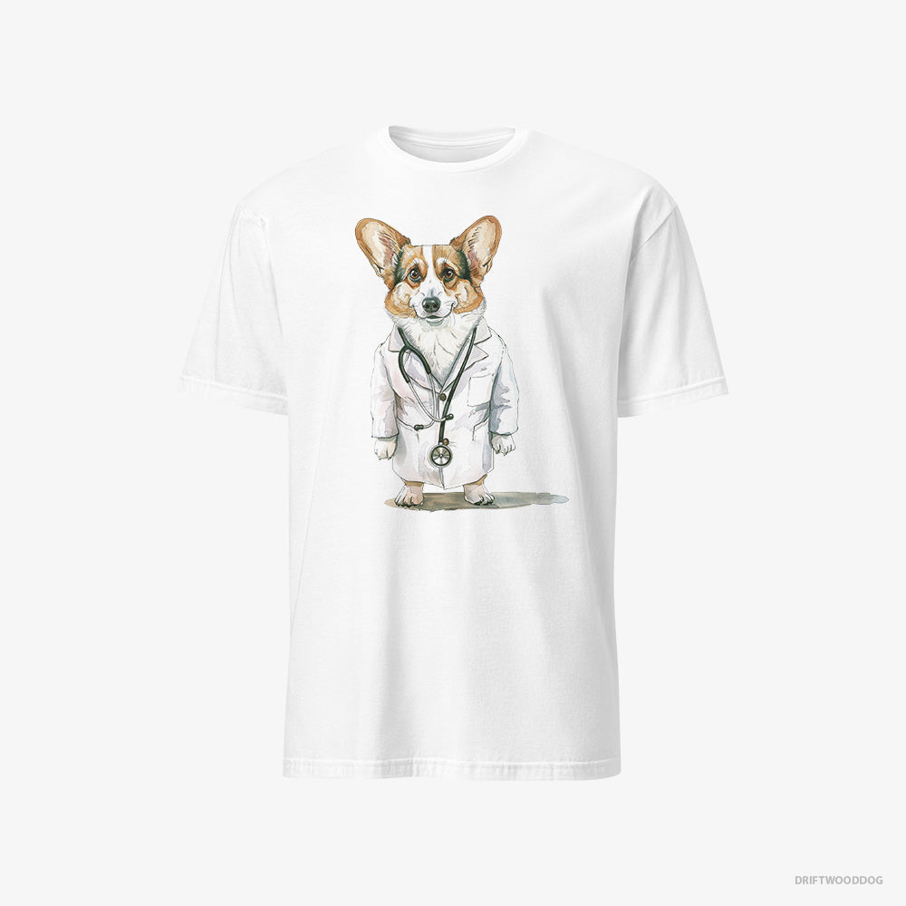 Corgi T-Shirt – Men White T-Shirt Classic – Doctor of Happiness (on White Background)