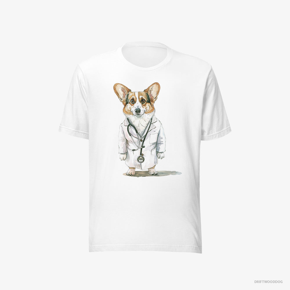 Corgi T-Shirt – Men White T-Shirt Eco-Friendly – Doctor of Happiness (on White Background)