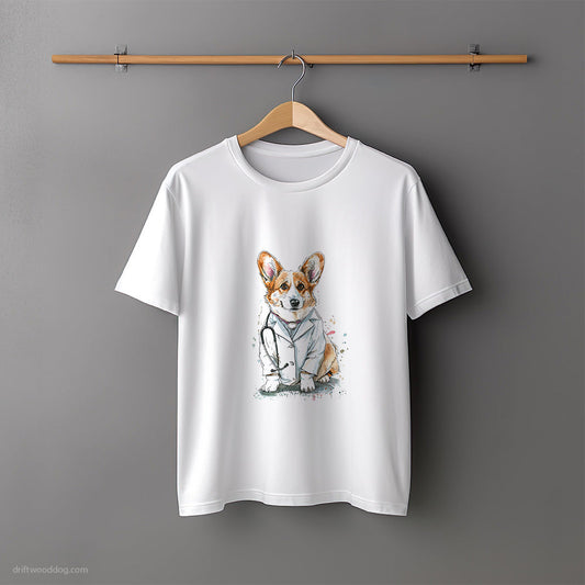 Corgi Dressed as a Doctor T-Shirt – Unisex Tee for Dog Lovers