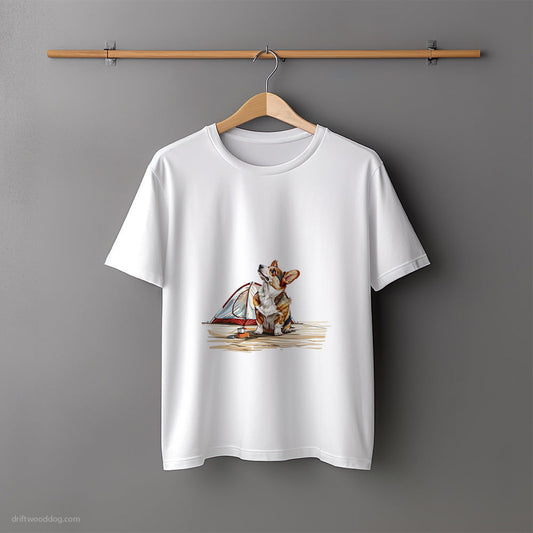 Corgi Exploring with a Tent T-Shirt – Unisex Tee for Dog Lovers