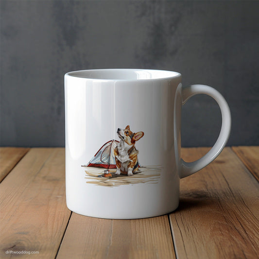 Corgi Exploring with a Tent Mug – Unique Dog Cups | Dog-Themed Mugs