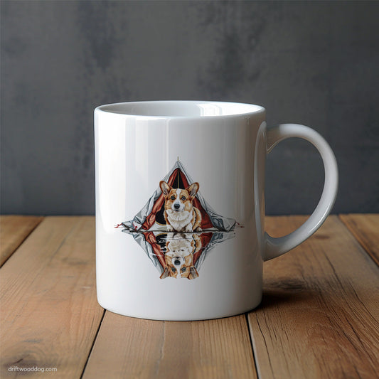 Corgi Pitching a Tent by the River Mug – Unique Dog Cups | Dog-Themed Mugs