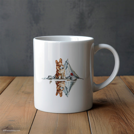 Corgi Enjoying the Tent Life Mug – Unique Dog Cups | Dog-Themed Mugs