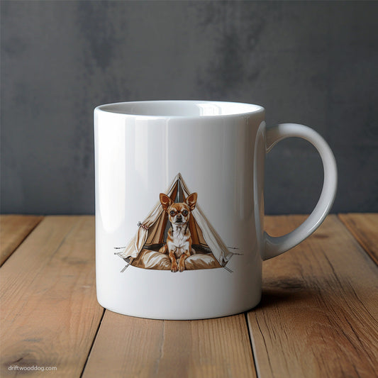 Chihuahua on a Tent Journey Mug – Unique Dog Cups | Dog-Themed Mugs