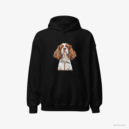 Cavalier King Charles Spaniel Hoodie – Men Black Hoodie Classic – Enjoying a Day of Golf (on White Background)