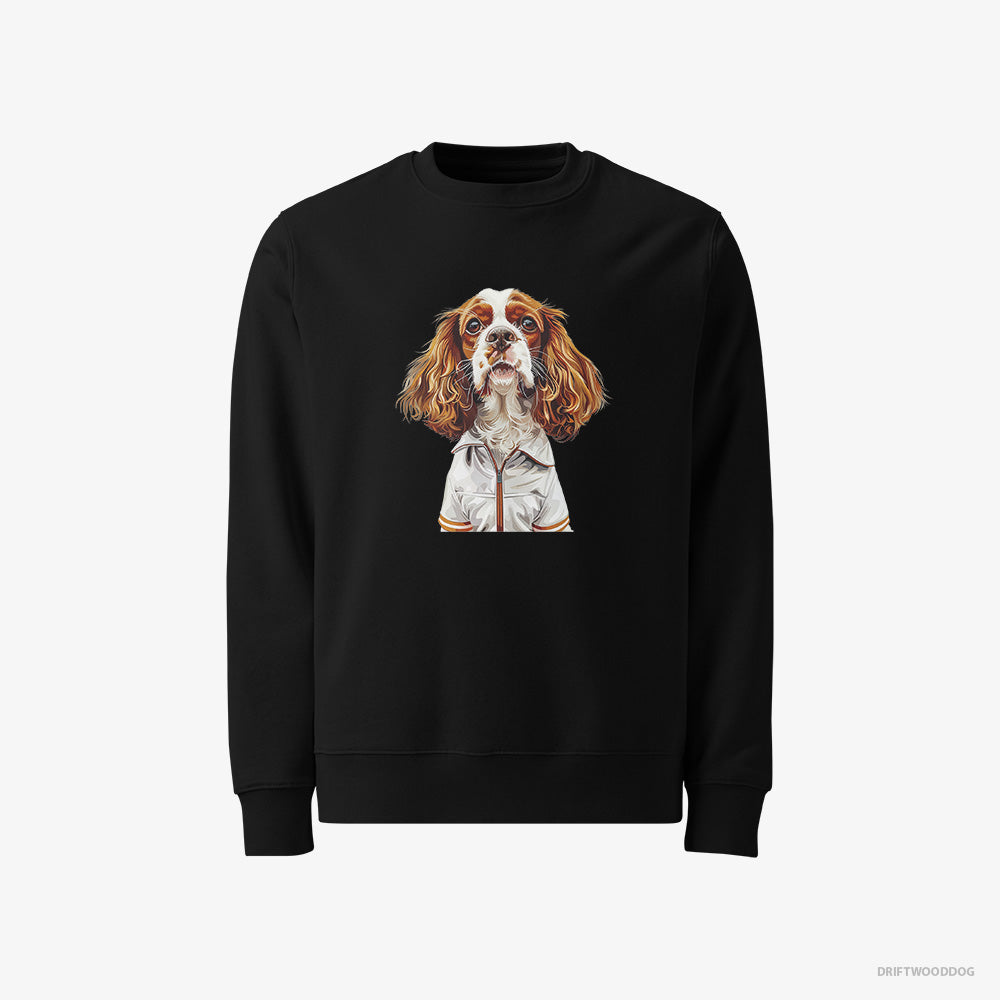 Cavalier King Charles Spaniel Sweatshirt – Men Black Sweatshirt Classic – Enjoying a Day of Golf (on White Background)