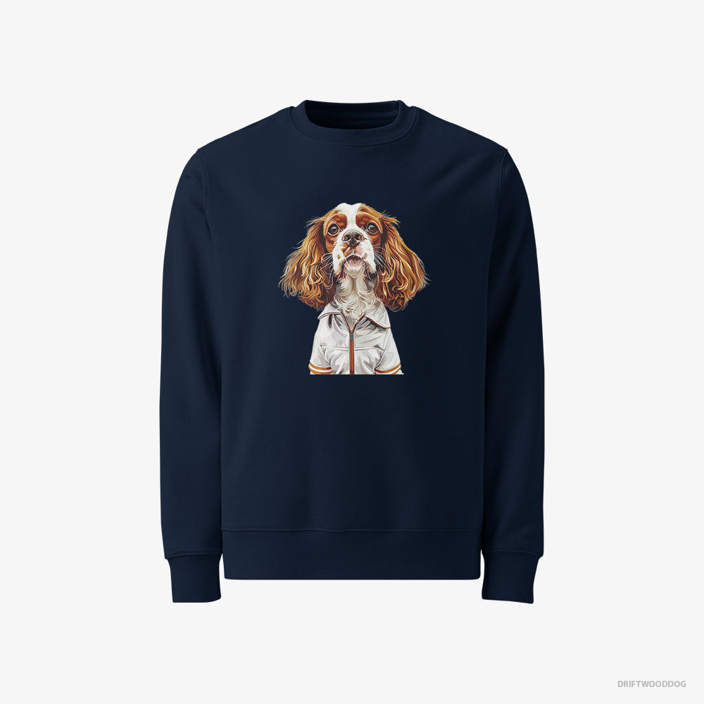 Cavalier King Charles Spaniel Sweatshirt – Men Navy Sweatshirt Classic – Enjoying a Day of Golf (on White Background)