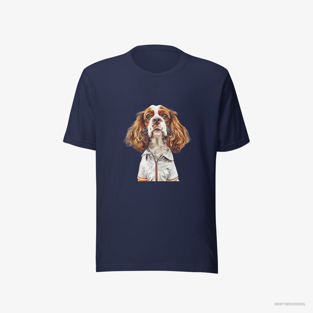 Cavalier King Charles Spaniel T-Shirt – Men Navy T-Shirt Eco-Friendly – Enjoying a Day of Golf (on White Background)