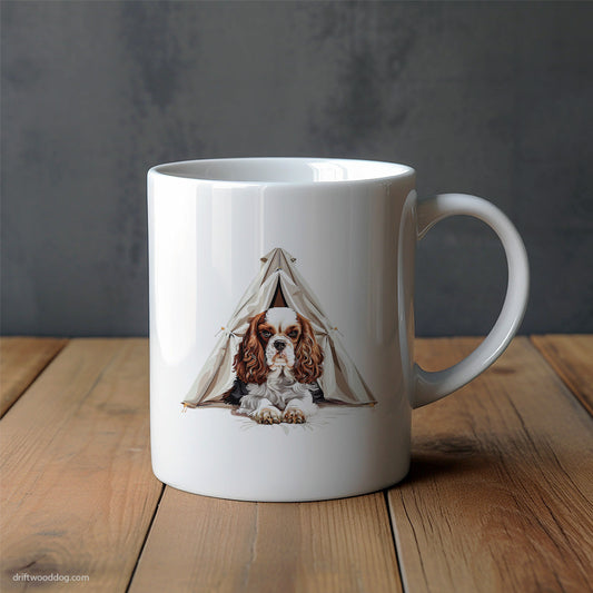 Cavalier King Charles Spaniel on a Tent Journey Mug – Unique Dog Cups | Dog-Themed Mugs