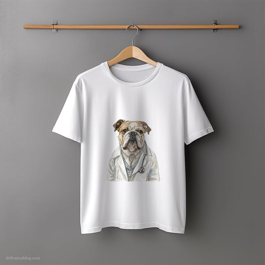 Bulldog in Full Doctor Mode T-Shirt – Unisex Tee for Dog Lovers