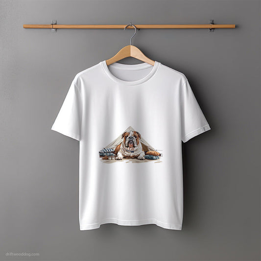 Bulldog Camping in the Mountains T-Shirt – Unisex Tee for Dog Lovers