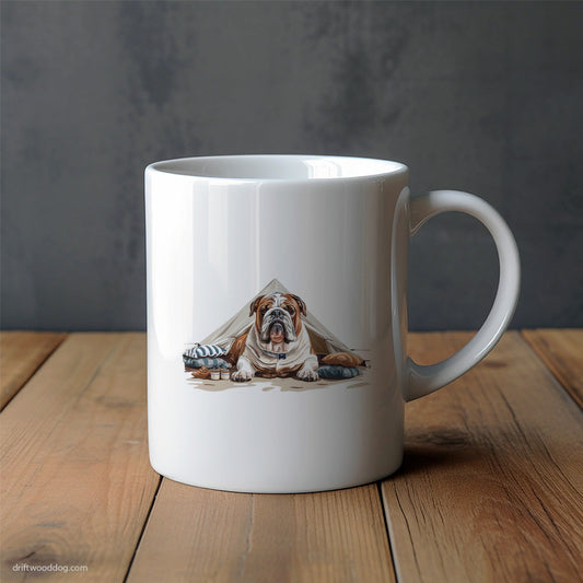 Bulldog Camping in the Mountains Mug – Unique Dog Cups | Dog-Themed Mugs