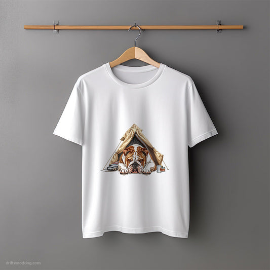 Bulldog Enjoying the Tent T-Shirt – Unisex Tee for Dog Lovers