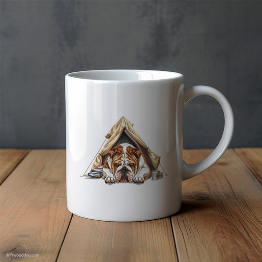 Bulldog Enjoying the Tent Mug – Unique Dog Cups | Dog-Themed Mugs