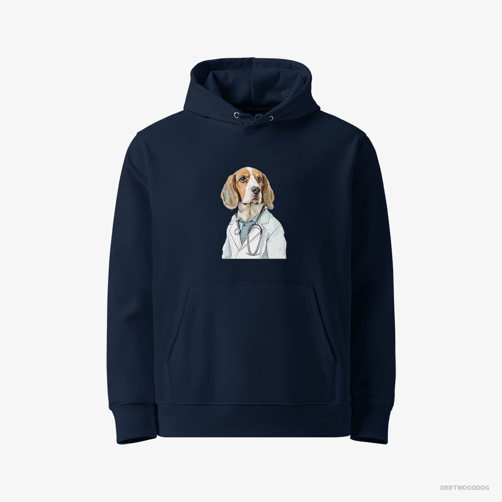 Beagle Hoodie – Women Navy Hoodie Eco-Friendly – Giving Medical Advice (on White Background)