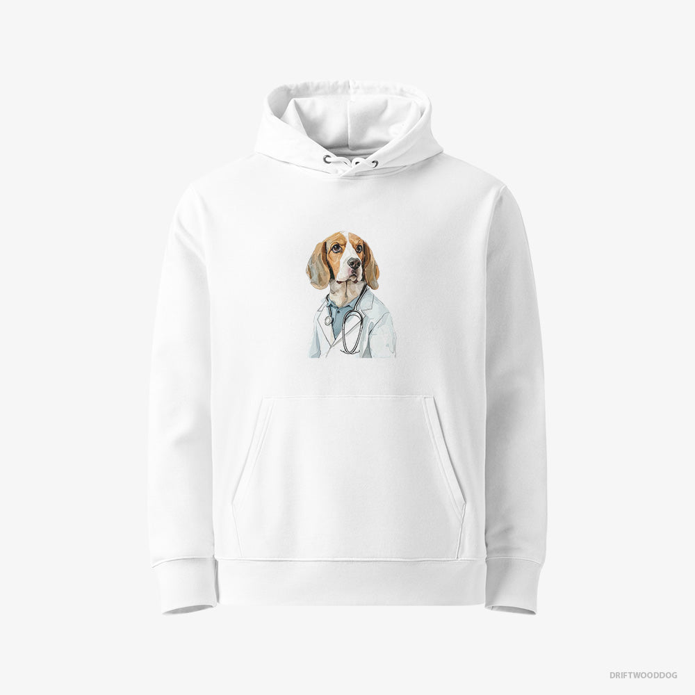 Beagle Hoodie – Men White Hoodie Eco-Friendly – Giving Medical Advice (on White Background)