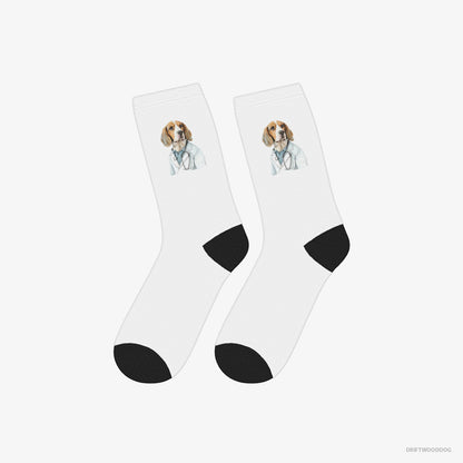 Beagle Socks – Unisex White Socks Classic – Giving Medical Advice (on White Background)