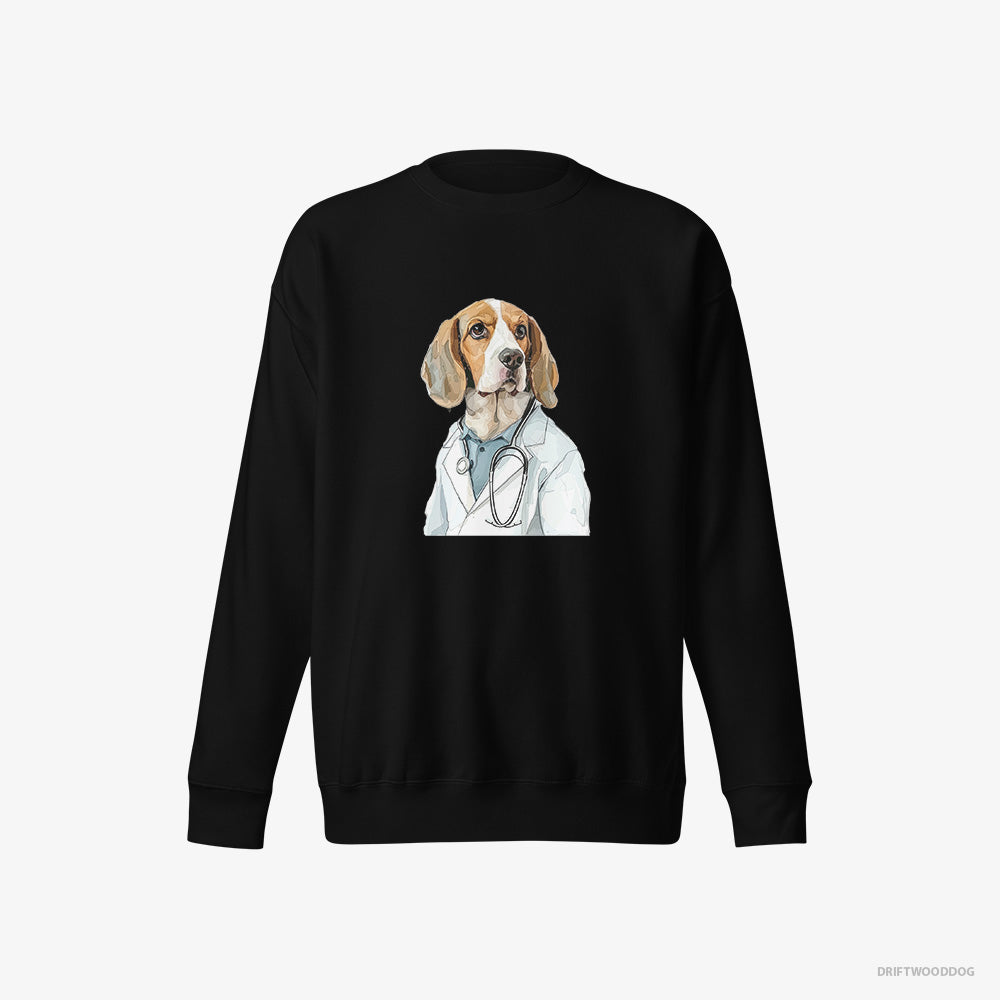 Beagle Sweatshirt – Women Black Sweatshirt Eco-Friendly – Giving Medical Advice (on White Background)