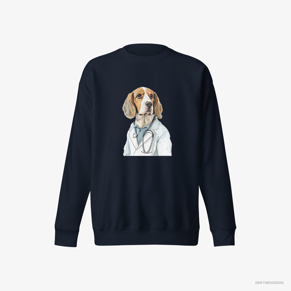 Beagle Sweatshirt – Women Navy Sweatshirt Eco-Friendly – Giving Medical Advice (on White Background)