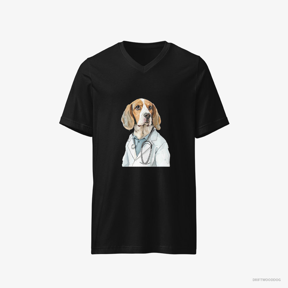 Beagle T-Shirt – Men Black T-Shirt V-Neck – Giving Medical Advice (on White Background)