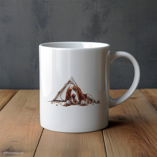 Basset Hound on a Tent Expedition Mug – Unique Dog Cups | Dog-Themed Mugs