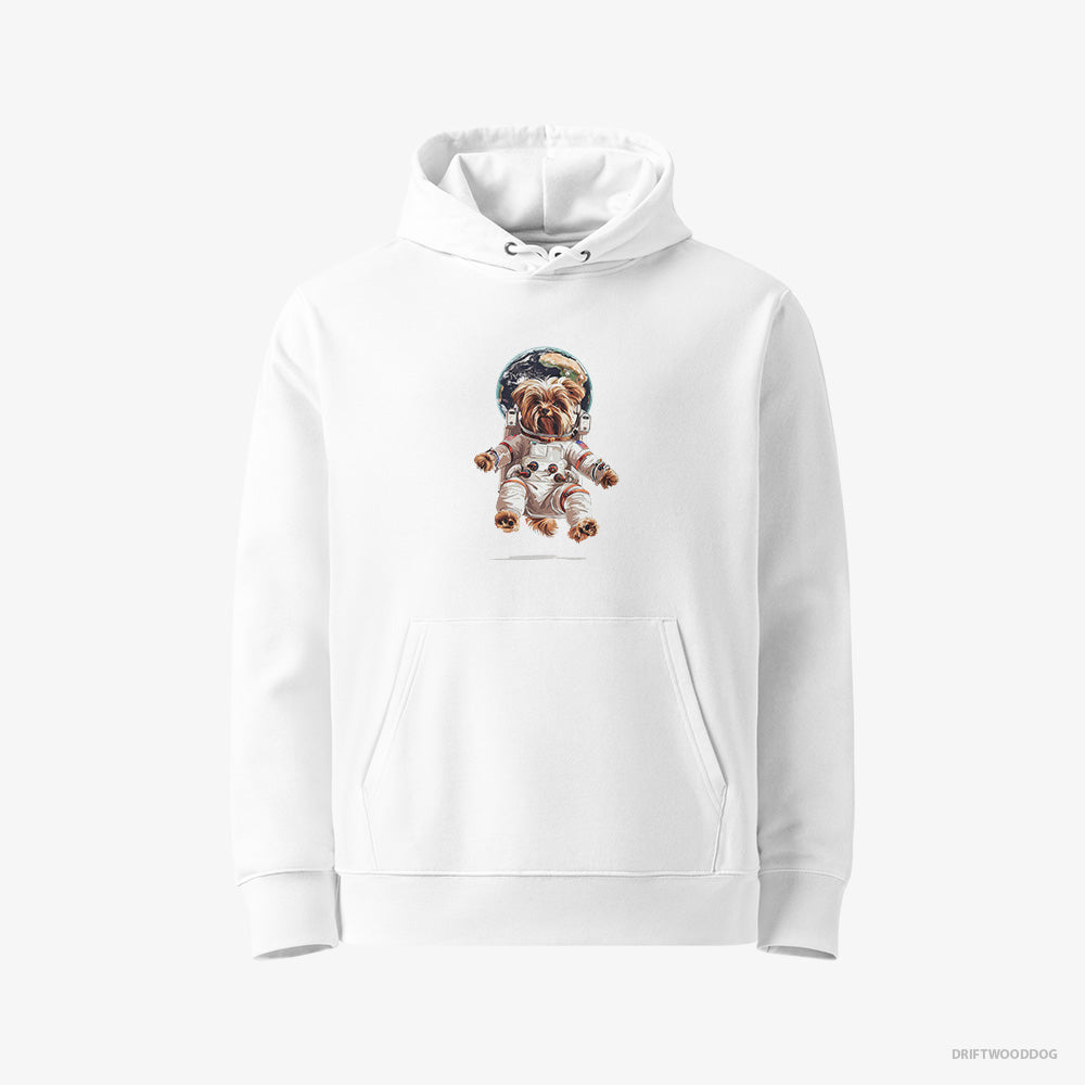 Yorkshire Terrier Hoodie – Men White Hoodie Eco-Friendly – Astronaut in Space (on White Background)