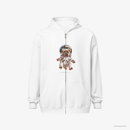 Yorkshire Terrier Hoodie – Women White Hoodie Full-Zip – Astronaut in Space (on White Background)