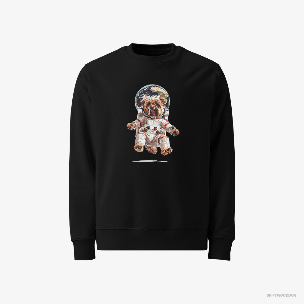 Yorkshire Terrier Sweatshirt – Men Black Sweatshirt Classic – Astronaut in Space (on White Background)