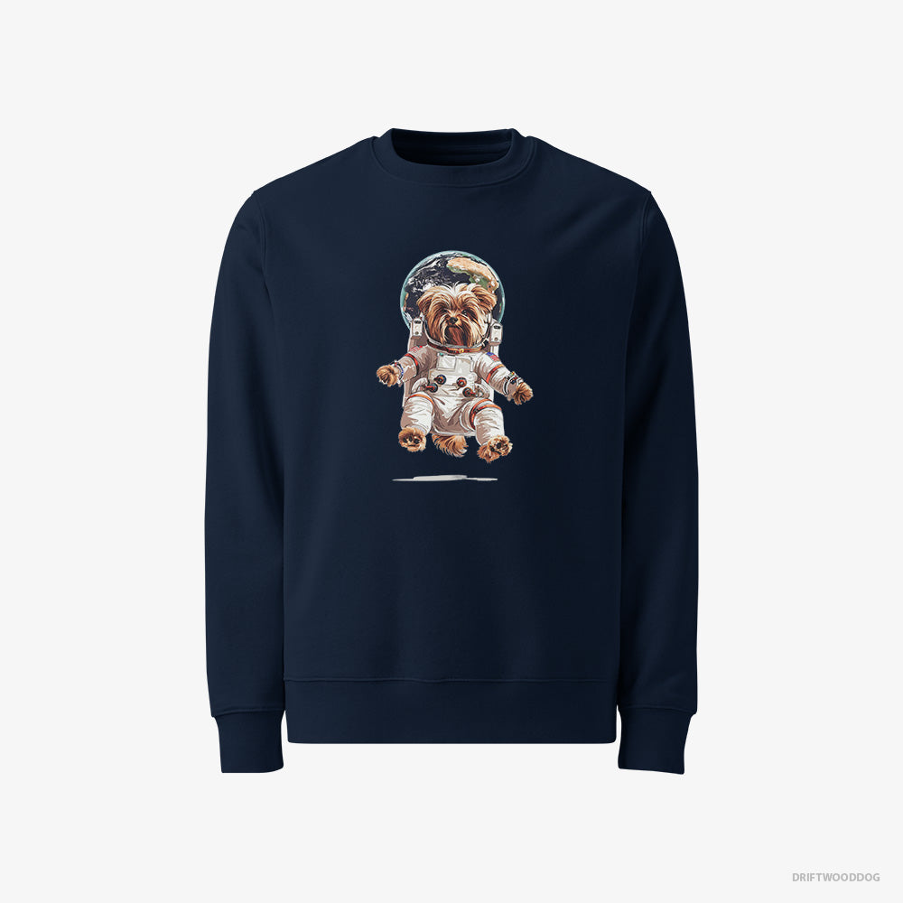 Yorkshire Terrier Sweatshirt – Men Navy Sweatshirt Classic – Astronaut in Space (on White Background)