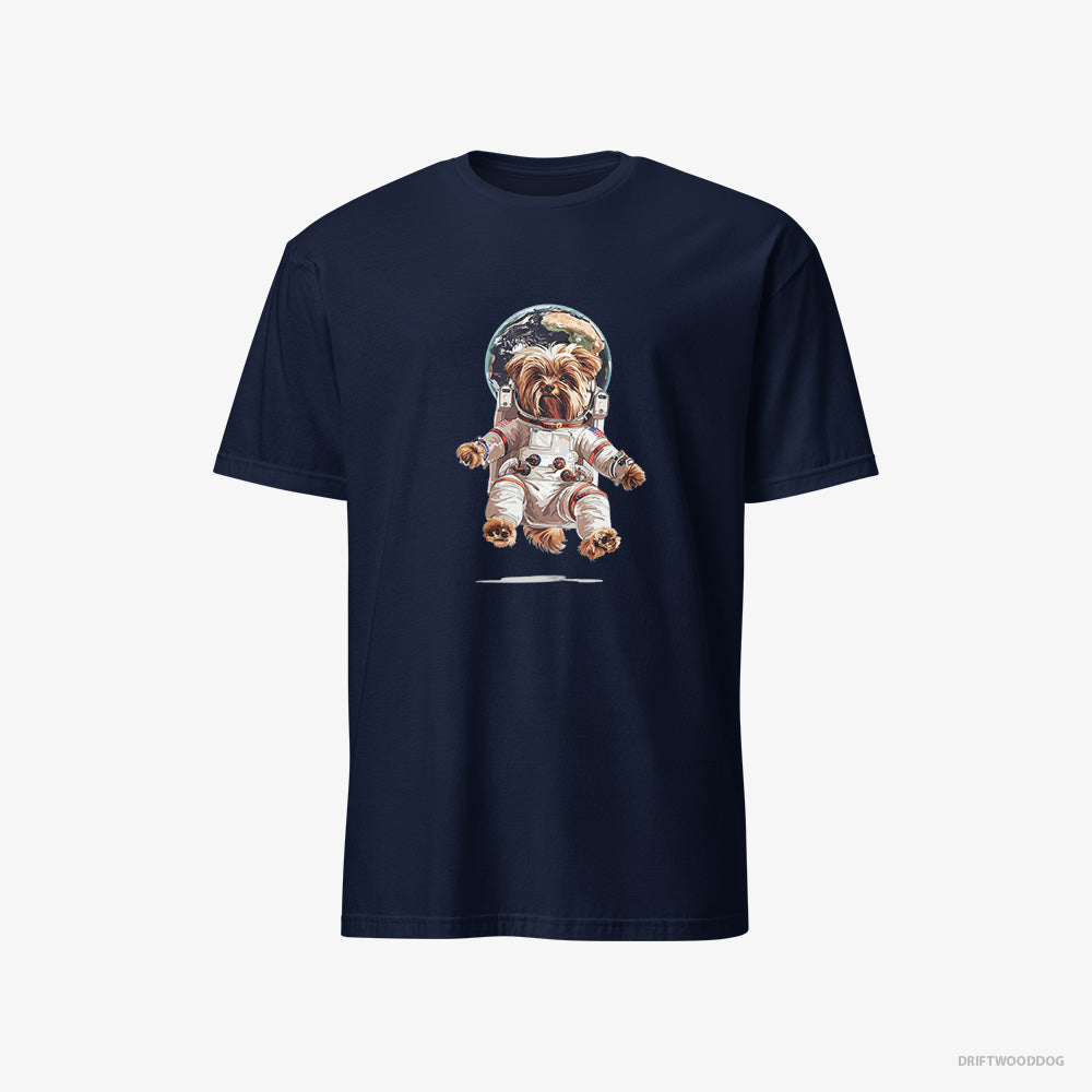 Yorkshire Terrier T-Shirt – Men Navy T-Shirt Classic – Astronaut in Space (on White Background)