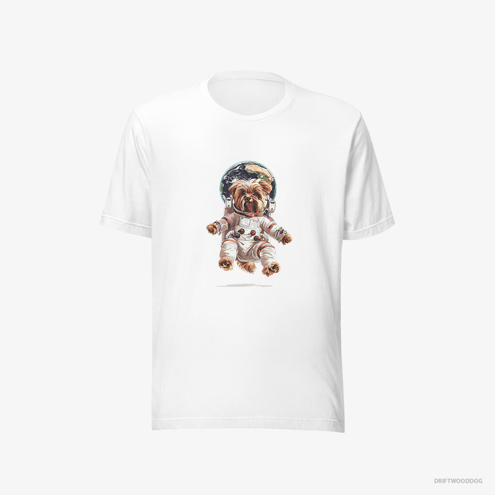 Yorkshire Terrier T-Shirt – Women White T-Shirt Eco-Friendly – Astronaut in Space (on White Background)