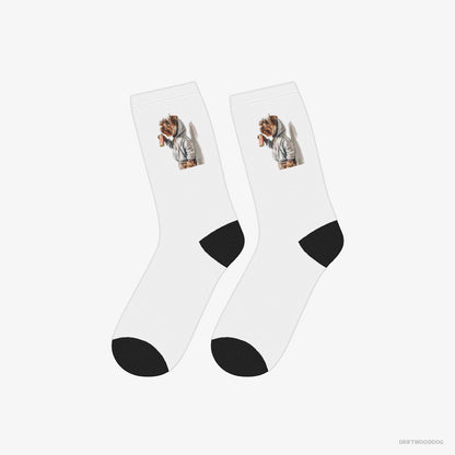 Yorkshire Terrier Socks – Unisex White Socks Classic – Ready to Paint Graffiti (on White Background)