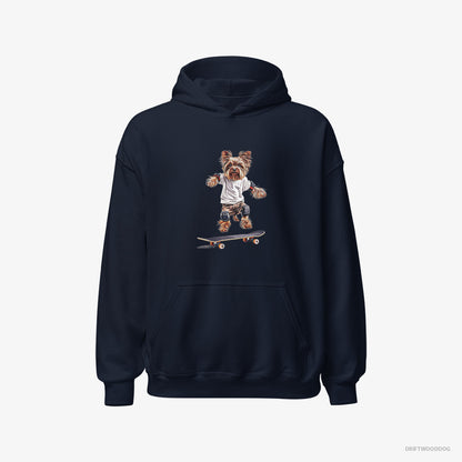 Yorkshire Terrier Riding a Skateboard Navy Hoodie