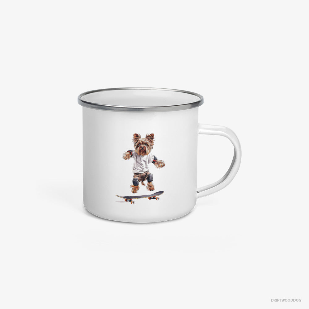 Yorkshire Terrier Riding a Skateboard Enamel Mug