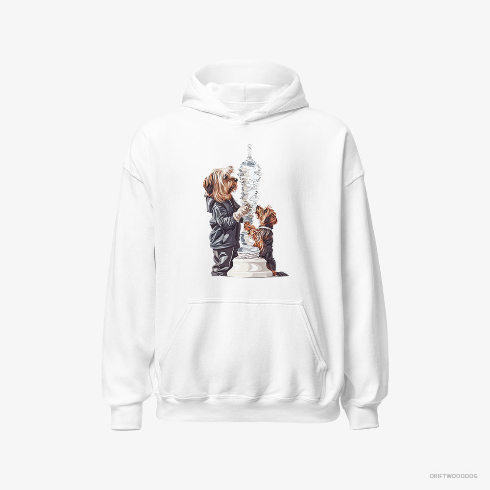 Yorkshire Terrier Hoodie – Women White Hoodie Classic – Performing an Ice Figure (on White Background)