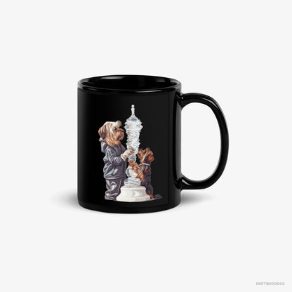 Yorkshire Terrier Mug – Unisex Black Mug Classic – Performing an Ice Figure (on White Background)