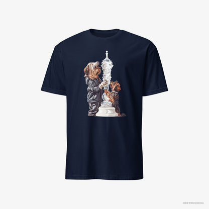 Yorkshire Terrier T-Shirt – Men Navy T-Shirt Classic – Performing an Ice Figure (on White Background)