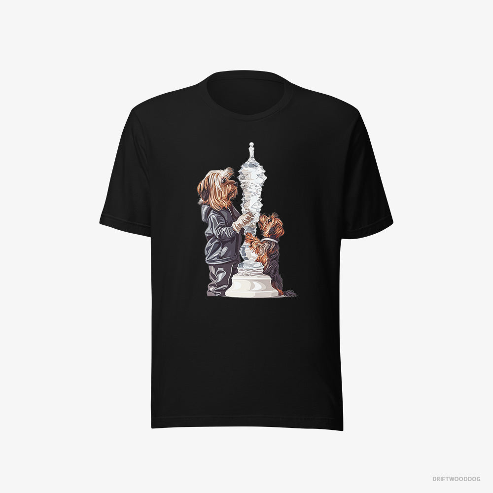 Yorkshire Terrier T-Shirt – Men Black T-Shirt Eco-Friendly – Performing an Ice Figure (on White Background)