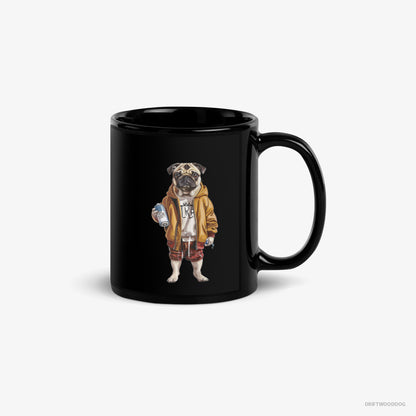 Pug Mug – Unisex Black Mug Classic – as a Street Artist (on White Background)