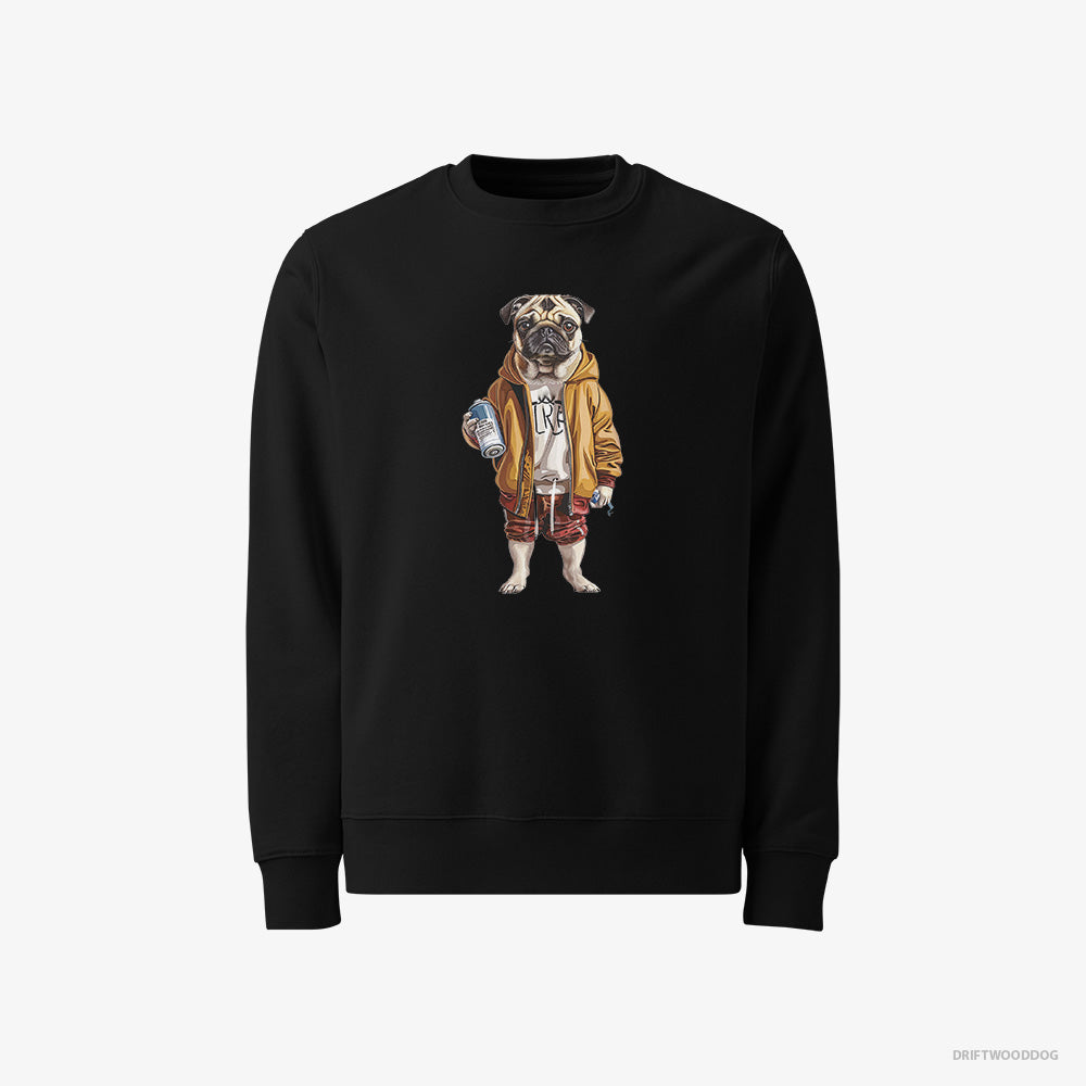 Pug Sweatshirt – Men Black Sweatshirt Classic – as a Street Artist (on White Background)